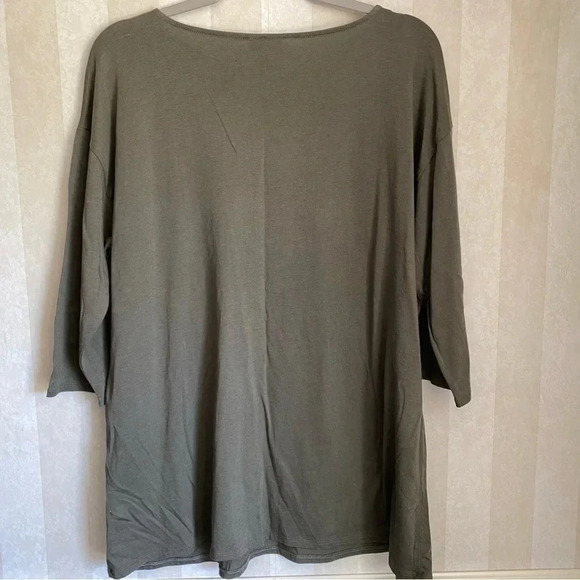 J. Jill Olive Embroidered 3/4 Length Sleeve Top Size Large Petite - Picture 4 of 5